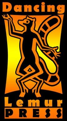 Logo for Dancing Lemur Press featuring a silhouette of a lemur dancing against an orange background