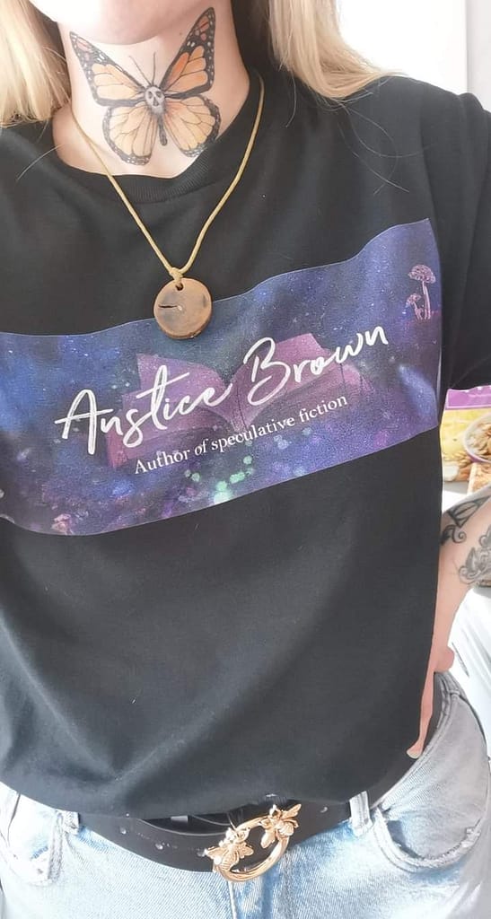 Shana-Lee's T-shirt which she printed with Anstice Brown's official logo on especially for the Boston Book Festival.